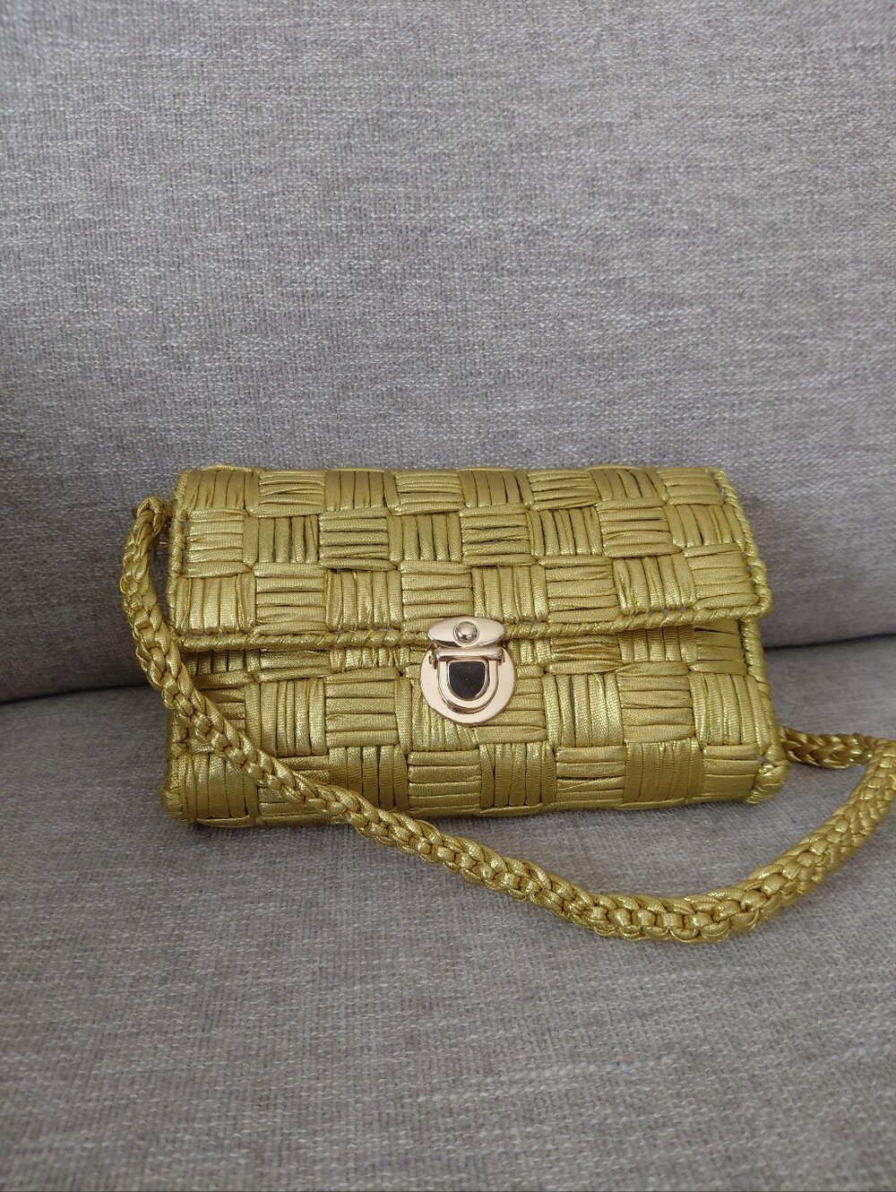 Woven Metallic Gold Shoulder Bag - Stylish Chain Strap